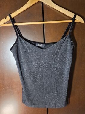 Geri C Black Floral-Texture Spaghetti Strap Tank Top Women Size Medium Juniors'